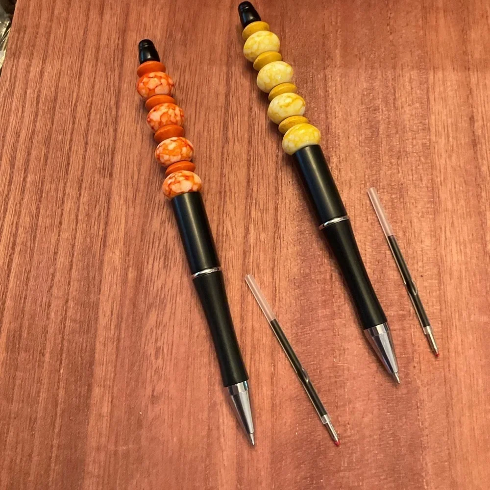 Hand Crafted Beaded Pens Set of 2 with ink refill, Ballpoint Black